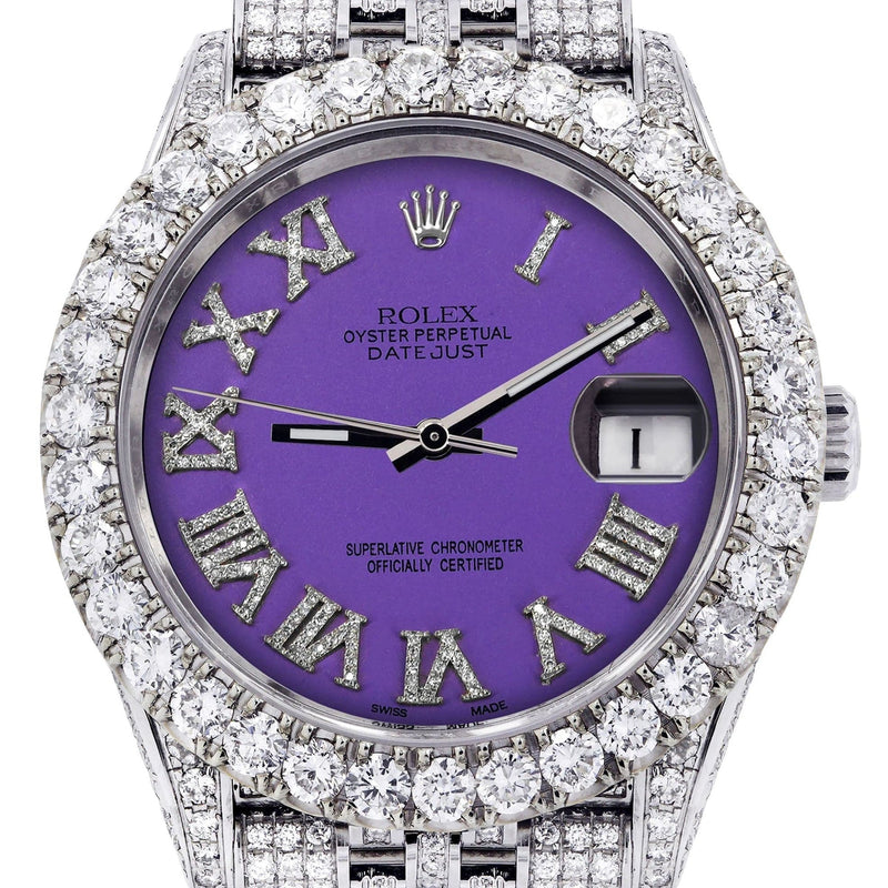 Diamond Iced Out Rolex Datejust 41 | 25 Carats Of Diamonds | Custom Purple Roman Diamond Dial | Jubilee Band