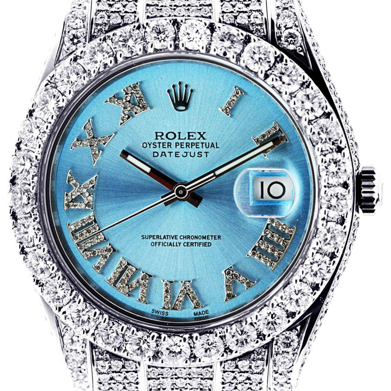 Diamond Rolex Datejust 2 | Stainless Steel | Custom Blue Roman Numeral Dial | 41 MM | 16.55 Carats