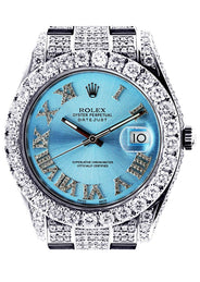 Diamond Rolex Datejust 2 | Stainless Steel | Custom Blue Roman Numeral Dial | 41 MM | 16.55 Carats