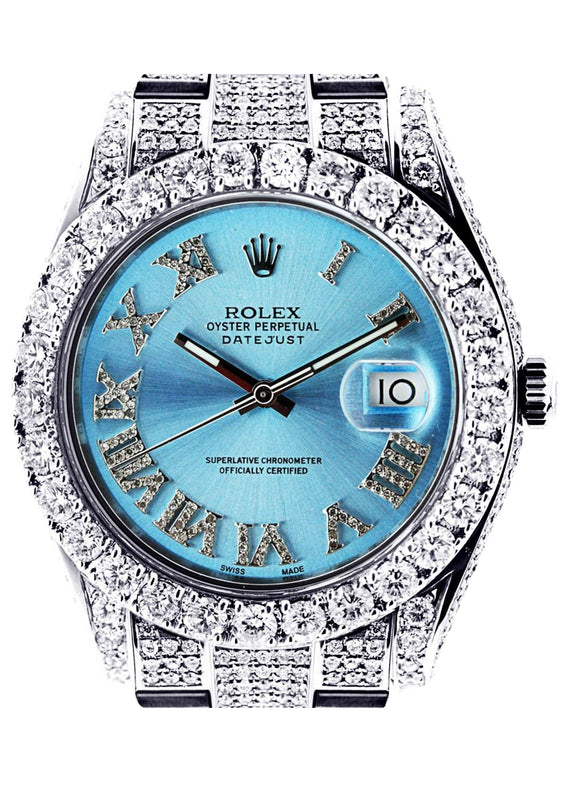 Diamond Rolex Datejust 2 | Stainless Steel | Custom Blue Roman Numeral Dial | 41 MM | 16.55 Carats