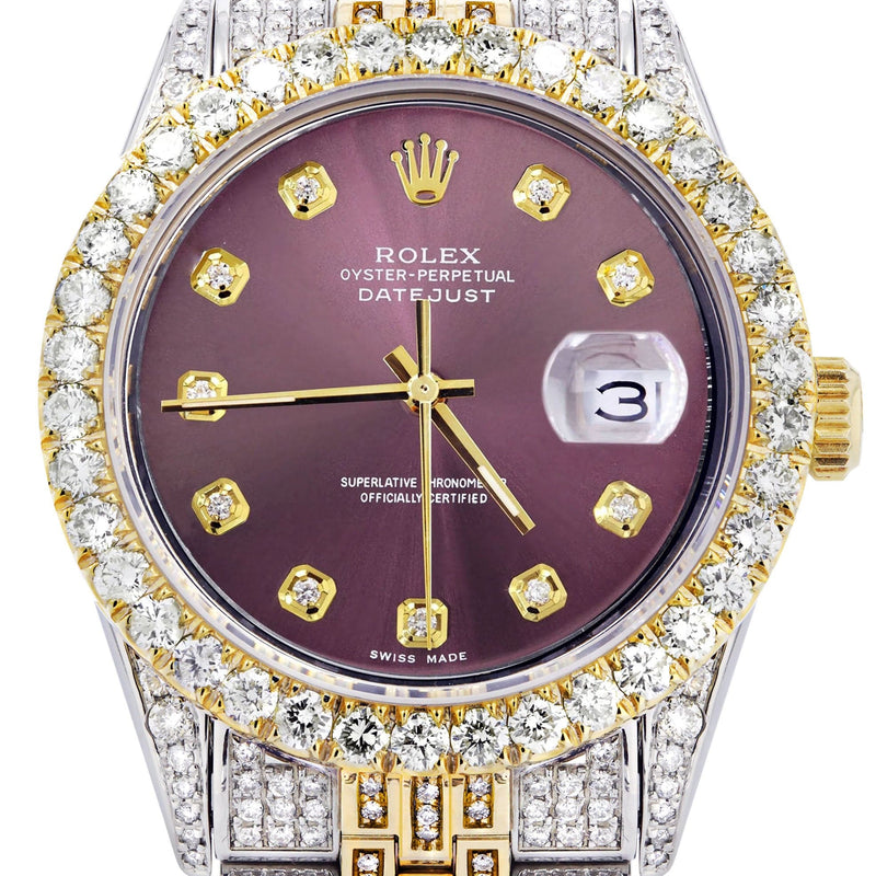 Iced Out Rolex Datejust 36 MM | Two Tone | 10 Carats of Diamonds | Purple Diamond Dial