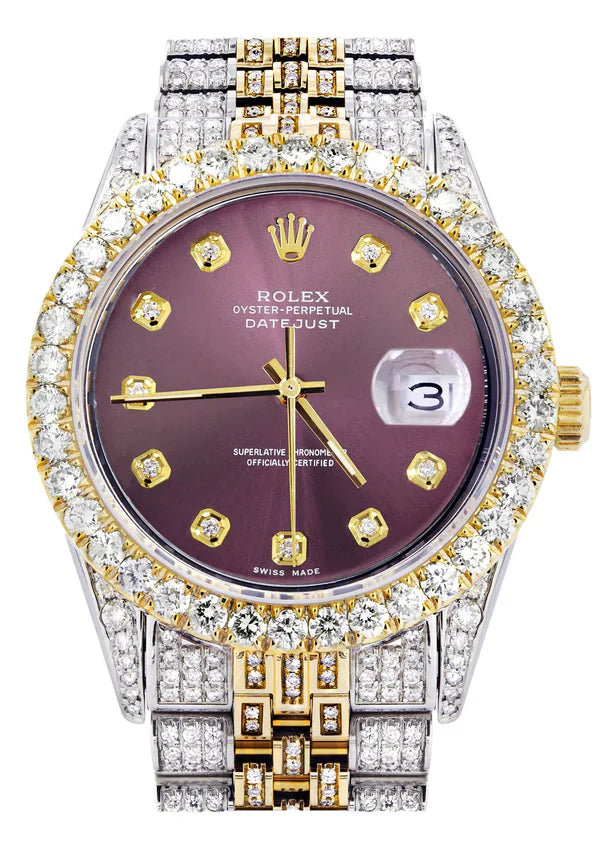 Iced Out Rolex Datejust | 36MM | Purple Diamond Dial | Two Tone | Diamond Jubilee Band | 10 Carats of Diamonds