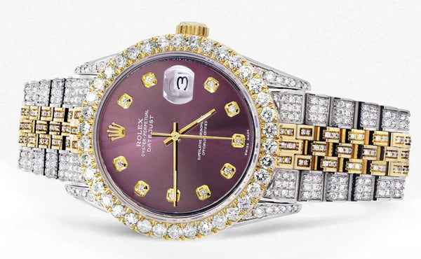Iced Out Rolex Datejust | 36MM | Purple Diamond Dial | Two Tone | Diamond Jubilee Band | 10 Carats of Diamonds