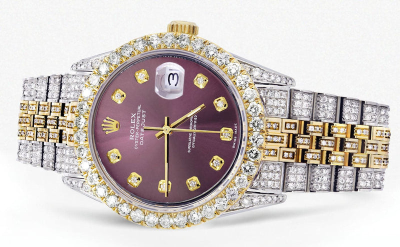 Iced Out Rolex Datejust 36 MM | Two Tone | 10 Carats of Diamonds | Purple Diamond Dial
