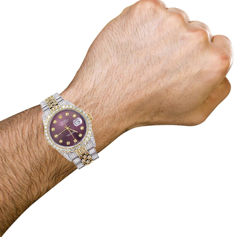 Iced Out Rolex Datejust 36 MM | Two Tone | 10 Carats of Diamonds | Purple Diamond Dial