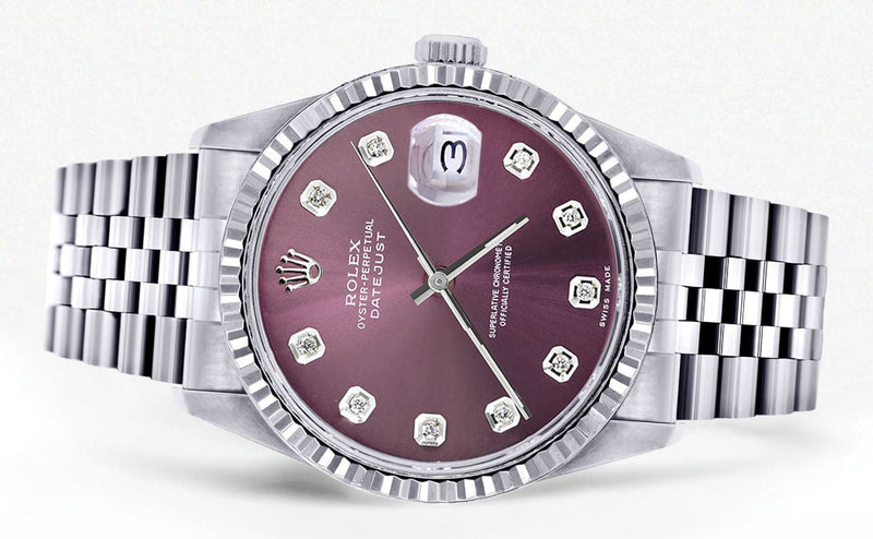 Mens Rolex Datejust Watch 16200 | Fluted Bezel | 36Mm | Purple Dial | Jubilee Band