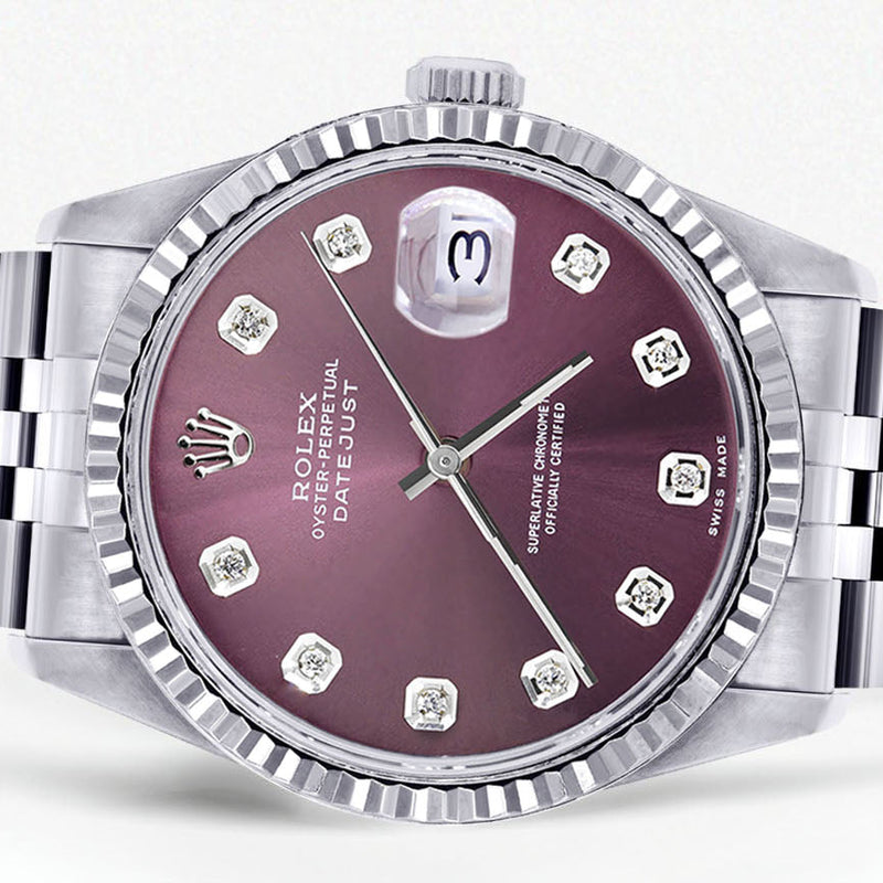 Womens Rolex Datejust Watch 16200  | 36Mm | Purple Dial | Fluted Bezel | Jubilee Band