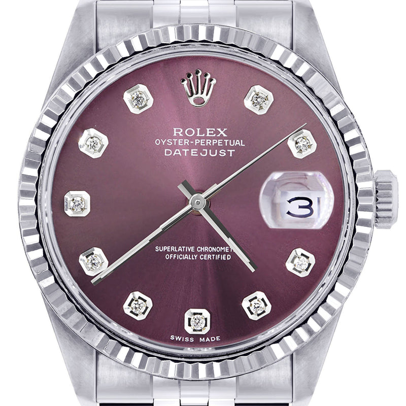 Womens Rolex Datejust Watch 16200  | 36Mm | Purple Dial | Fluted Bezel | Jubilee Band