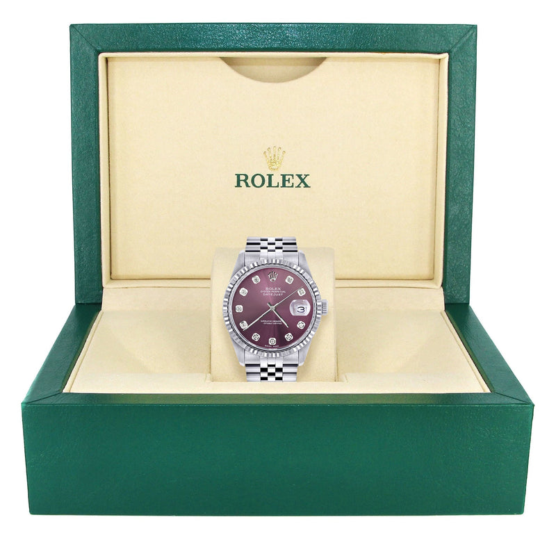 Womens Rolex Datejust Watch 16200  | 36Mm | Purple Dial | Fluted Bezel | Jubilee Band