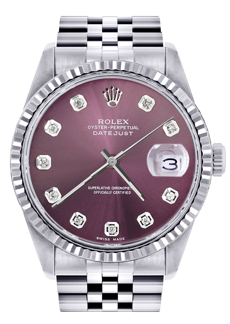 Mens Rolex Datejust Watch 16200 | Fluted Bezel | 36Mm | Purple Dial | Jubilee Band
