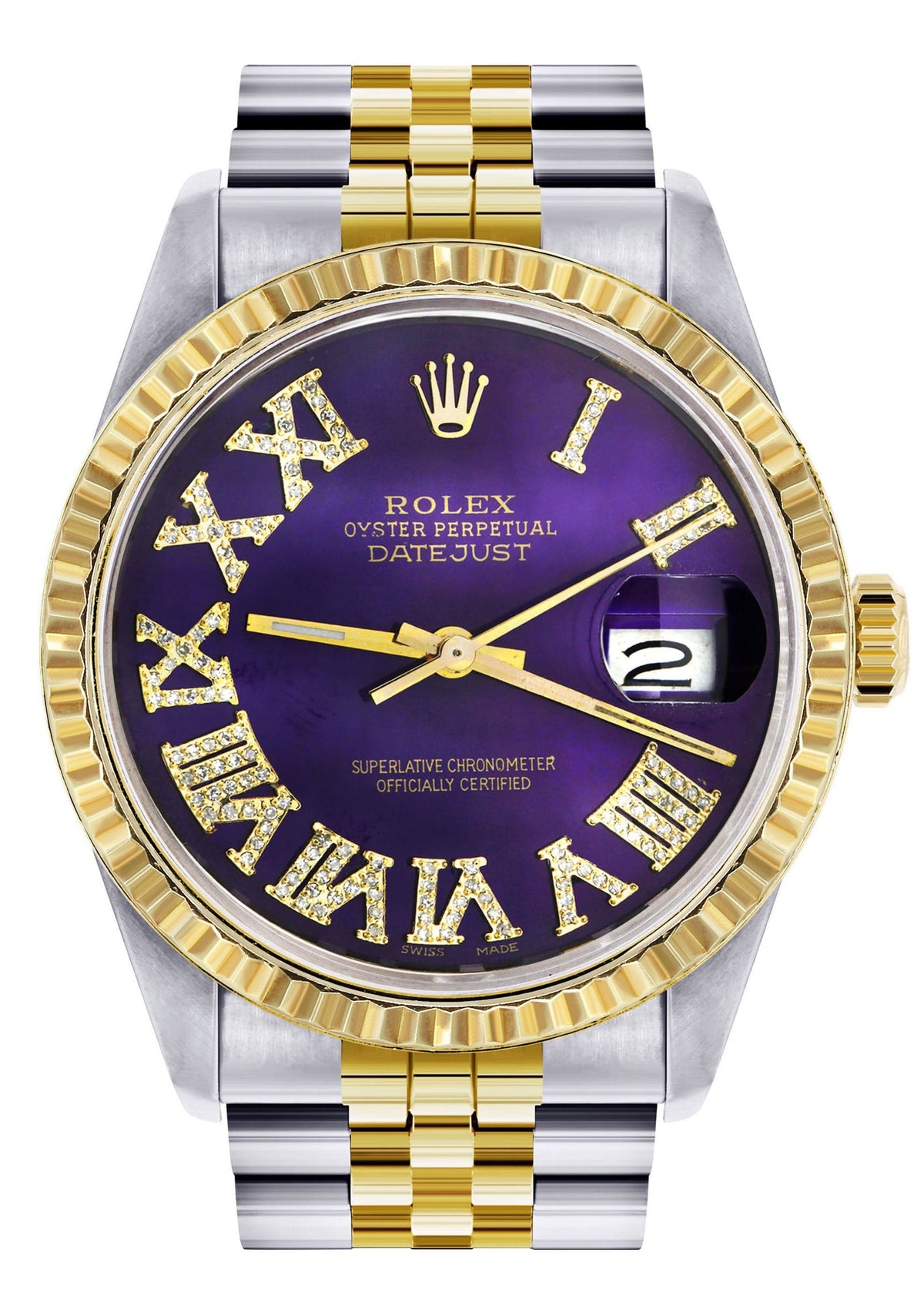Mens Rolex Datejust Watch 16233 Two Tone | 36Mm | Purple Roman Numeral | Jubilee Band