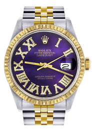 Mens Rolex Datejust Watch 16233 Two Tone | 36Mm | Purple Roman Numeral | Jubilee Band