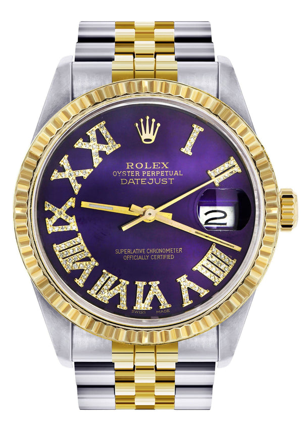 Mens Rolex Datejust Watch 16233 Two Tone | 36Mm | Purple Roman Numeral | Jubilee Band