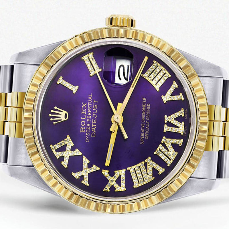 Mens Rolex Datejust Watch 16233 Two Tone | 36Mm | Purple Roman Numeral | Jubilee Band