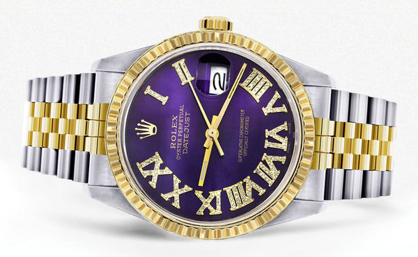 Mens Rolex Datejust Watch 16233 Two Tone | 36Mm | Purple Roman Numeral | Jubilee Band