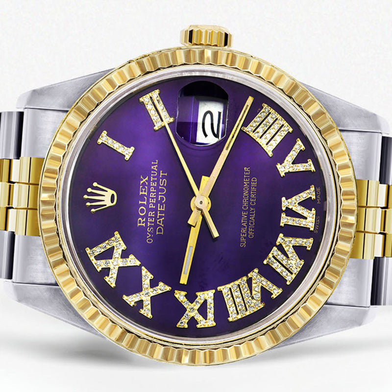 Womens Rolex Datejust Watch 16233 Two Tone | 36Mm | Purple Roman Numeral | Fluted Bezel | Jubilee Band
