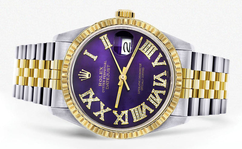 Mens Rolex Datejust Watch 16233 Two Tone | 36Mm | Purple Roman Numeral | Jubilee Band