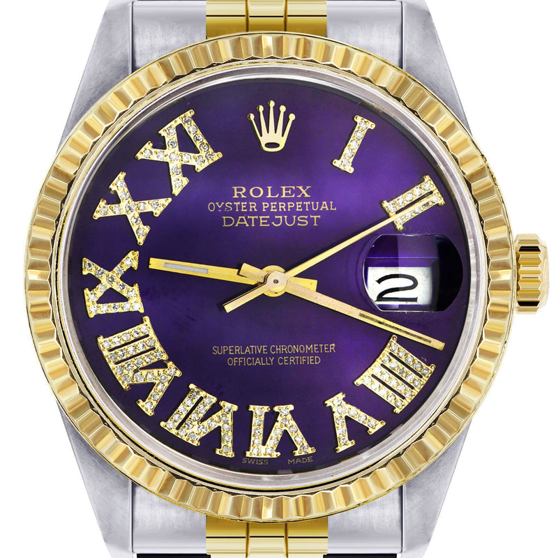 Womens Rolex Datejust Watch 16233 Two Tone | 36Mm | Purple Roman Numeral | Fluted Bezel | Jubilee Band