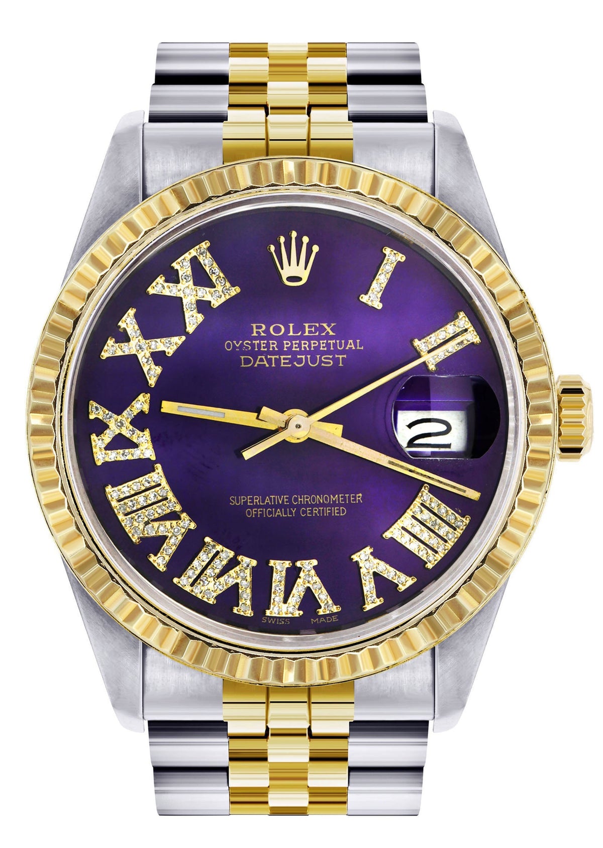 Womens Rolex Datejust Watch 16233 Two Tone | 36Mm | Purple Roman Numeral | Fluted Bezel | Jubilee Band