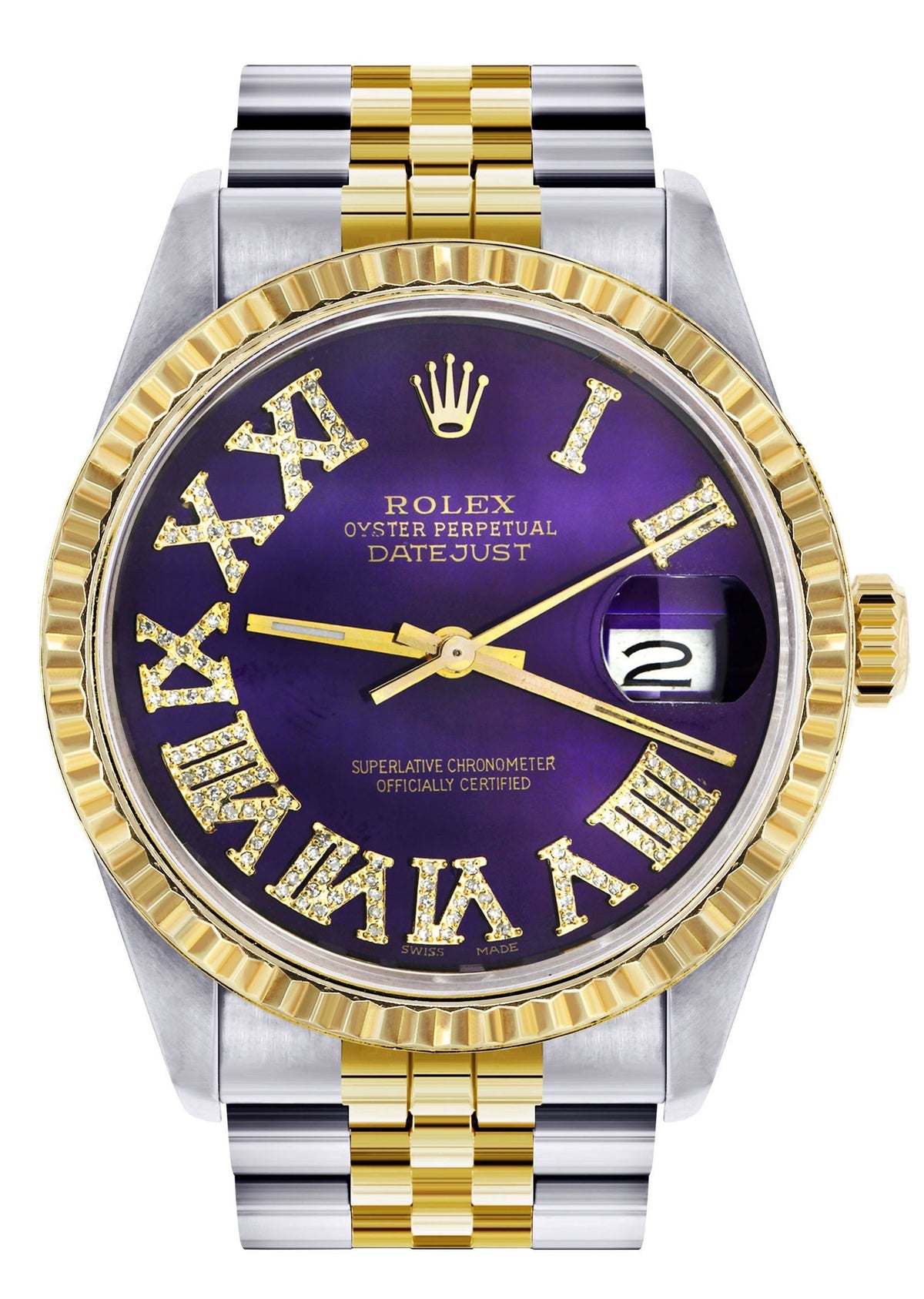Womens Rolex Datejust Watch 16233 Two Tone | 36Mm | Purple Roman Numeral | Fluted Bezel | Jubilee Band