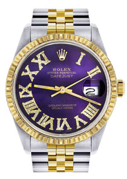 Womens Rolex Datejust Watch 16233 Two Tone | 36Mm | Purple Roman Numeral | Fluted Bezel | Jubilee Band