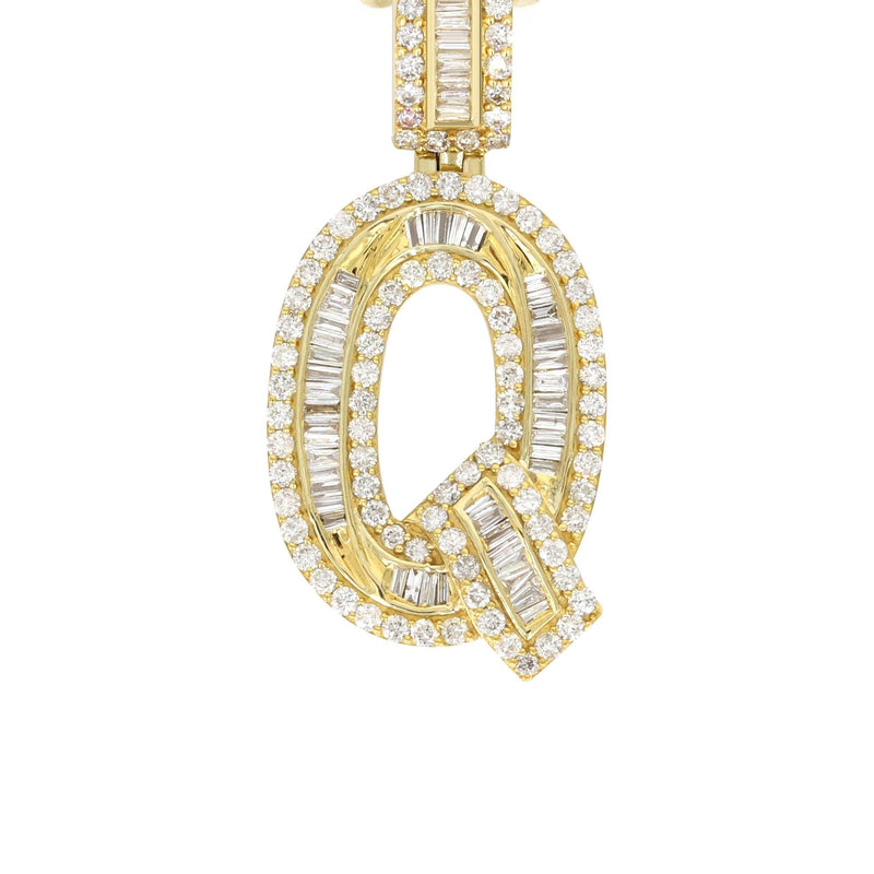 14K Yellow Gold Letter "Q" Baguette Diamond Necklace | 2.22 Carats