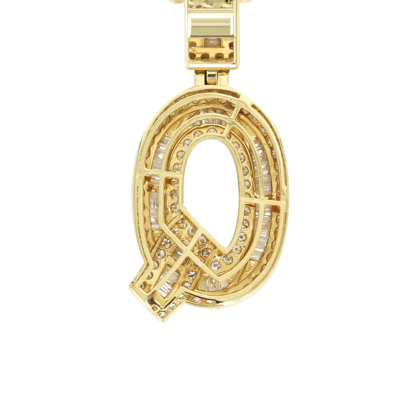 14K Yellow Gold Letter "Q" Baguette Diamond Necklace | 2.22 Carats