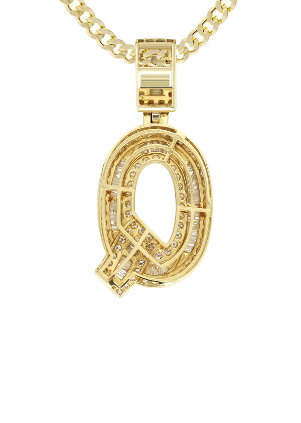 14K Yellow Gold Letter "Q" Baguette Diamond Necklace | 2.22 Carats