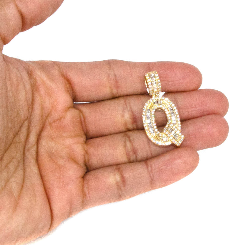 14K Yellow Gold Letter "Q" Baguette Diamond Necklace | 2.22 Carats