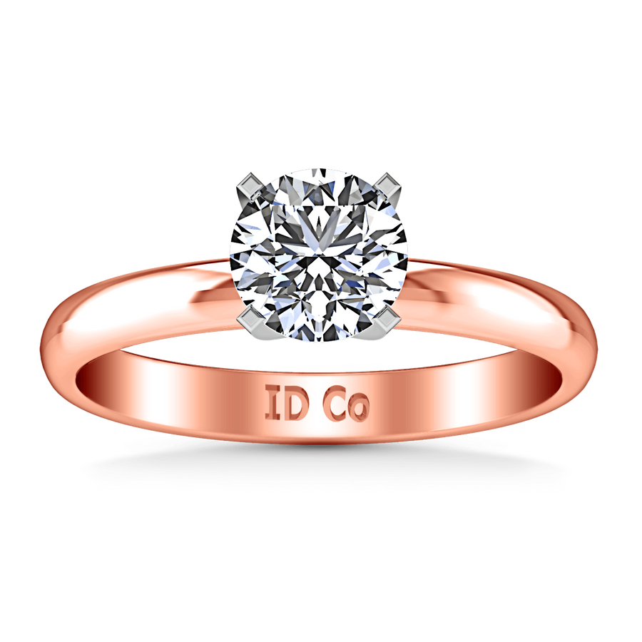 Solitaire Diamond Engagement Ring Comfort Fit Round Diamond 14K Rose Gold