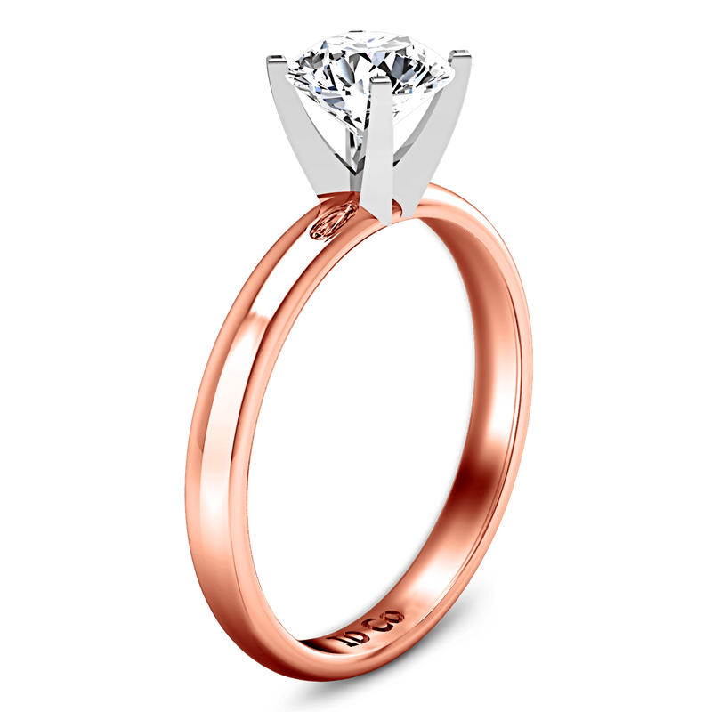 Solitaire Diamond Engagement Ring Comfort Fit Round Diamond 14K Rose Gold