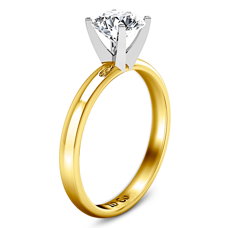 Solitaire Diamond Engagement Ring Comfort Fit Round Diamond 14K Yellow Gold