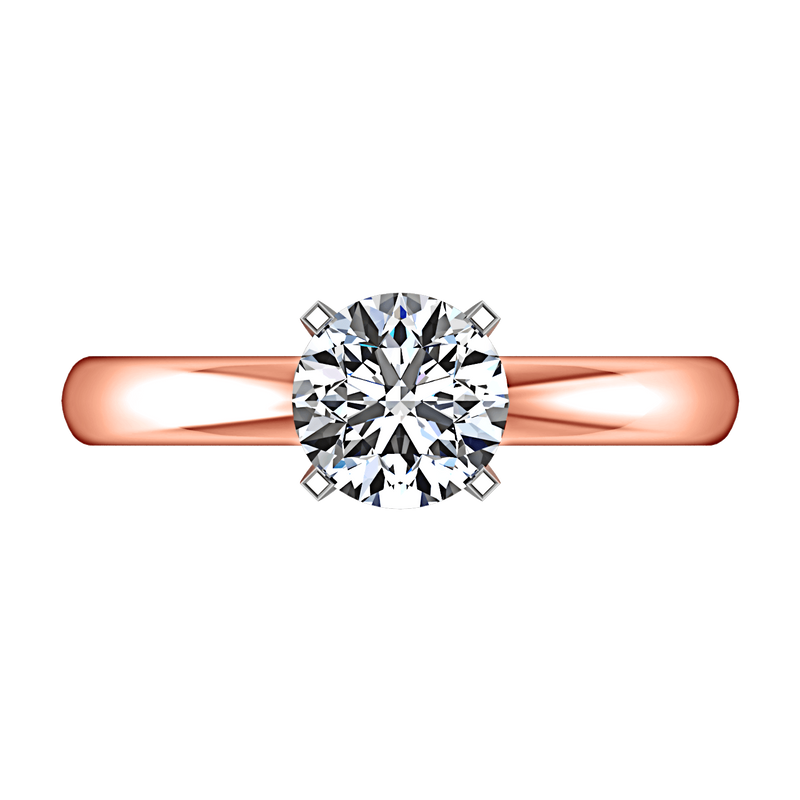 Solitaire Diamond Engagement Ring Comfort Fit Round Diamond 14K Rose Gold