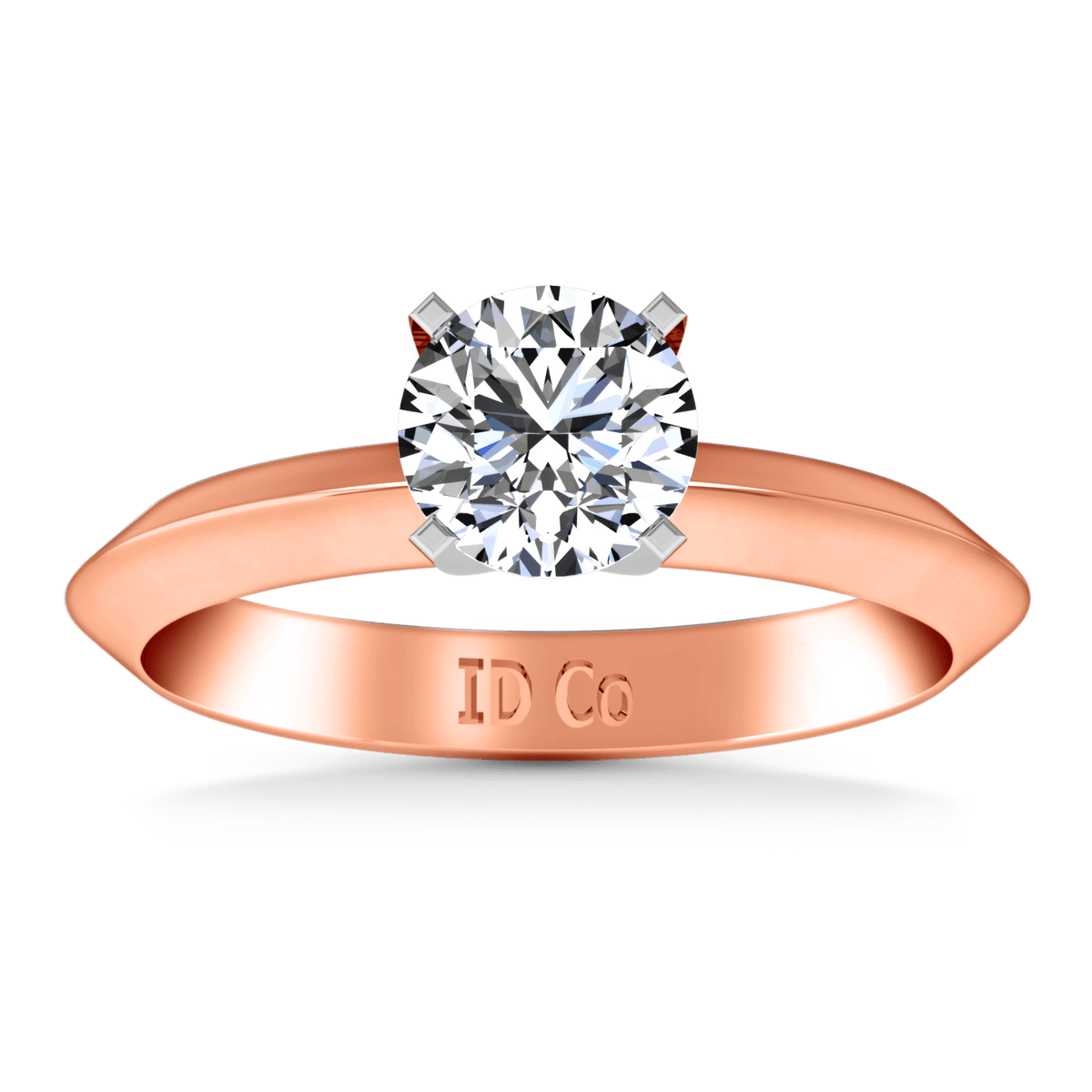 Solitaire Diamond Engagement Ring Knife Edge Round Diamond 14K Rose Gold