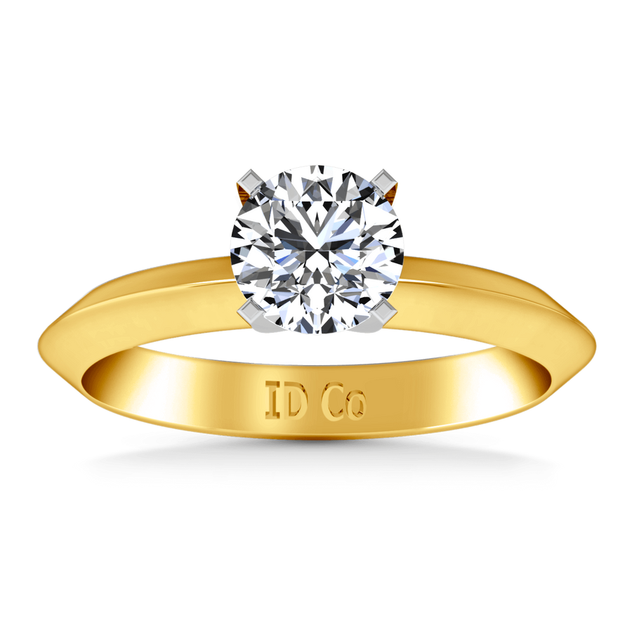 Solitaire Diamond Engagement Ring Knife Edge Round Diamond 14K Yellow Gold