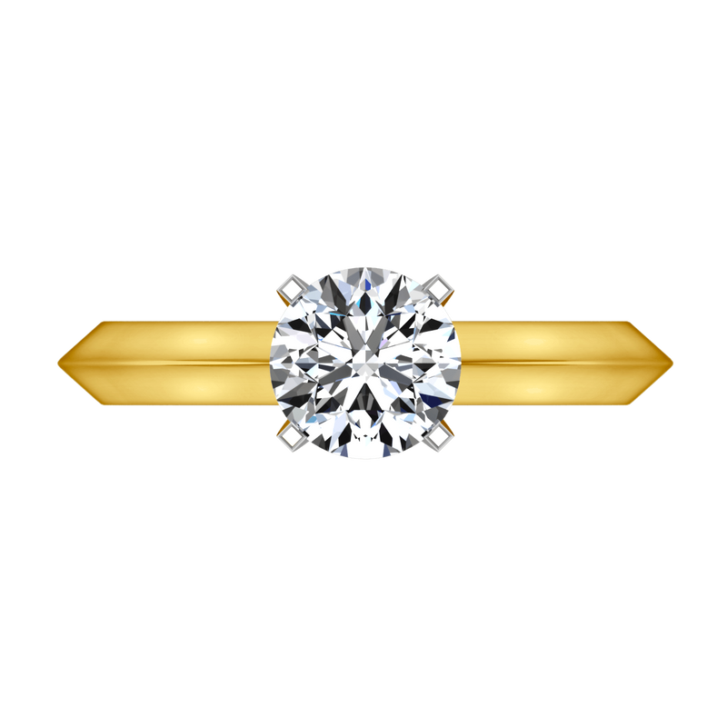 Solitaire Diamond Engagement Ring Knife Edge Round Diamond 14K Yellow Gold