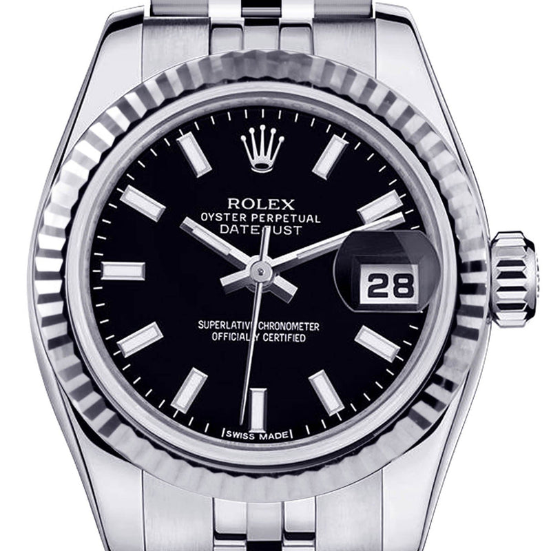 Rolex Datejust Watch For Women | Stainless Steel | 18K White Gold Fluted Bezel | 26 Mm