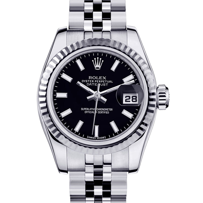 Rolex Datejust Watch For Women | Stainless Steel | 18K White Gold Fluted Bezel | 26 Mm