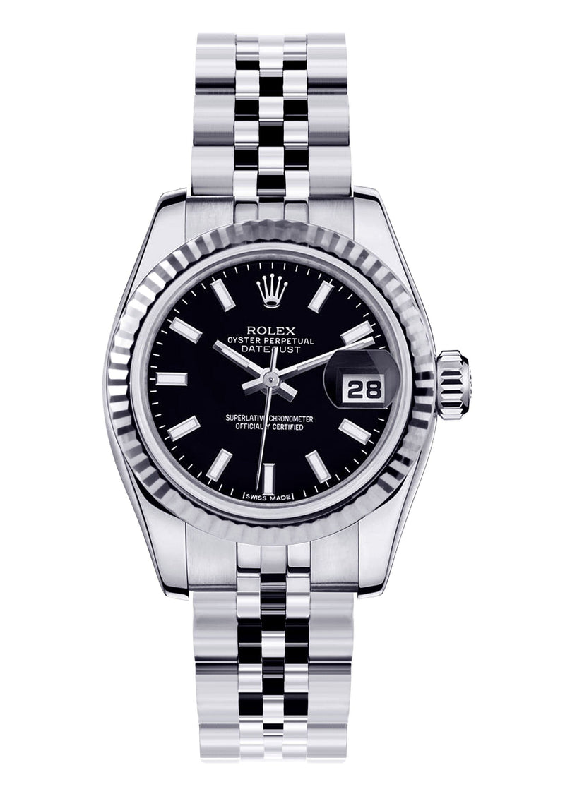 Rolex Datejust Watch For Women | Stainless Steel | 18K White Gold Fluted Bezel | 26 Mm