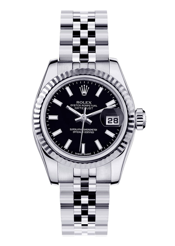 Rolex Datejust Watch For Women | Stainless Steel | 18K White Gold Fluted Bezel | 26 Mm