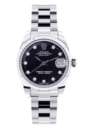 Rolex Datejust Watch For Women | Stainless Steel | Presidential Band | Custom Black Diamond Dial | 31 Mm