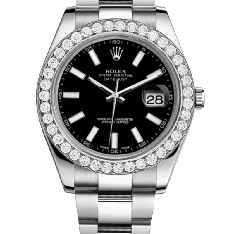 Rolex Datejust Ii Black Dial -  Index Hour Markers With 5 Carats Of Diamonds