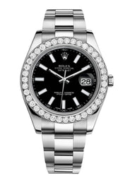 Rolex Datejust Ii Black Dial -  Index Hour Markers With 5 Carats Of Diamonds