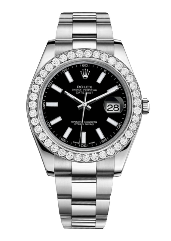 Rolex Datejust Ii Black Dial -  Index Hour Markers With 5 Carats Of Diamonds