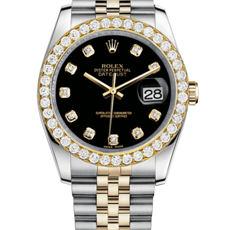 Rolex Datejust Black Dial - Diamond Hour Markers With 4 Carats Of Diamonds