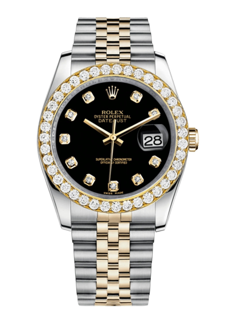 Rolex Datejust Black Dial - Diamond Hour Markers With 4 Carats Of Diamonds