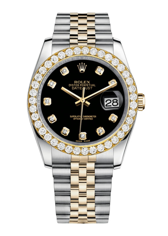 Rolex Datejust Black Dial - Diamond Hour Markers With 4 Carats Of Diamonds