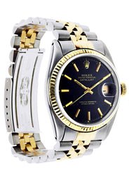 Diamond Rolex Datejust | 18K Yellow Gold and Stainless Steel | Fluted Gold Bezel | 36 MM | Black Stick Dial