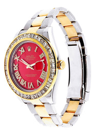 Diamond Rolex Datejust 2 | 18K Yellow Gold and Stainless Steel | Red Diamond Roman Numeral Dial | 41 Mm | 7.75 Carats