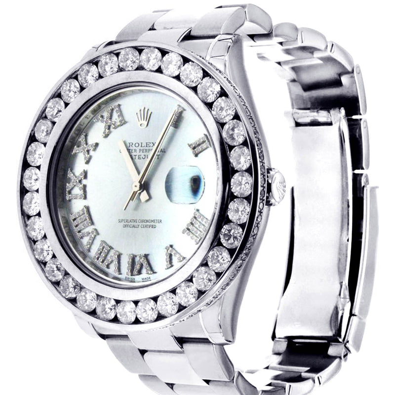 Diamond Rolex Datejust 2 | Stainless Steel | Custom Blue Diamond Roman Numeral Dial | 41 MM